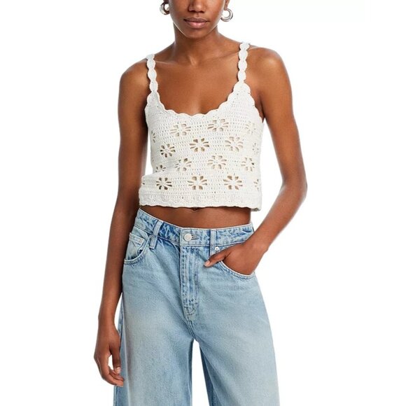 Line & Dot Fontana Crocheted Eyelet Cropped Top Womens Size M Cream Scalloped - Picture 1 of 13